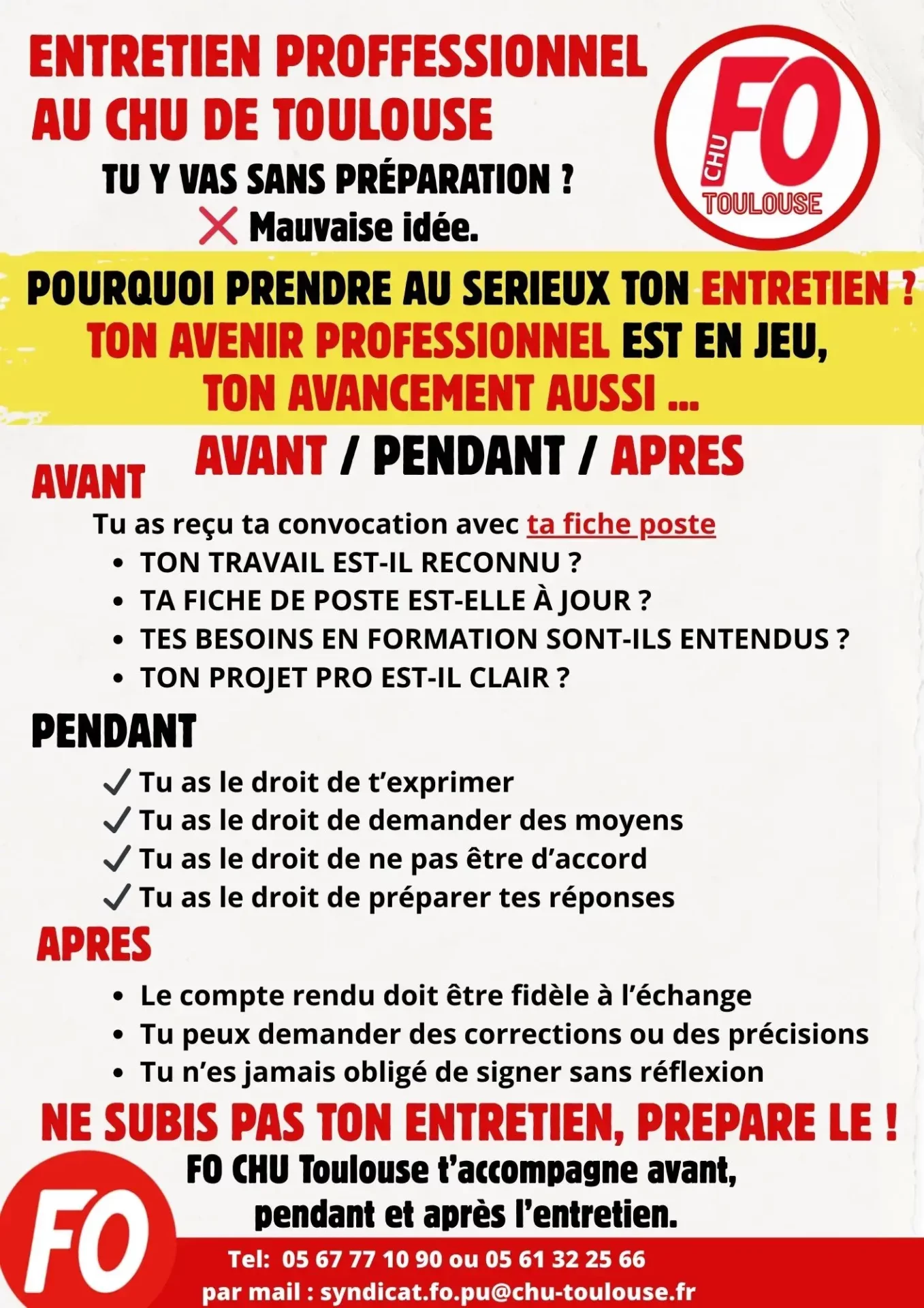 Entretien Annuel professionnel au CHU de Toulouse : préparer son entretien, connaître ses droits et protéger son avancement avec FO
